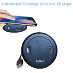 Clopal Black Round Table Socket Wireless Charger 2 Usb Type A - Image 2
