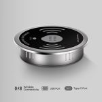 Clopal Gray Round Table Socket Wireless Charger 1 Usb Type C 1 Usb Type A