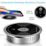 Clopal Gray Round Table Socket Wireless Charger 1 Usb Type C 1 Usb Type A - Image 2