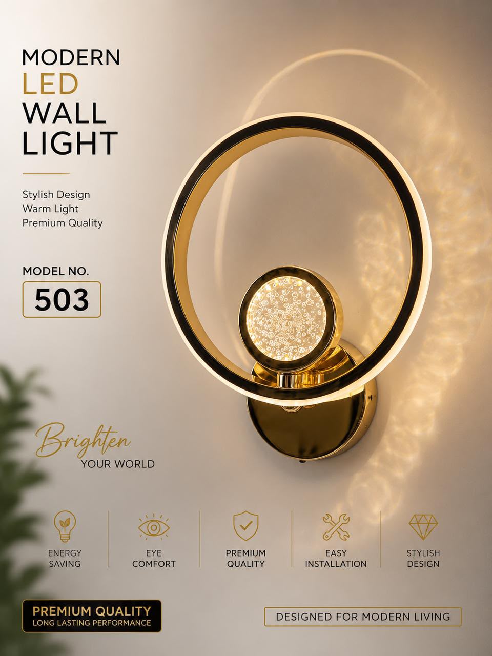 WhatsApp Image 2026-09-12 at 1.52.06 AM (1) Modern LED Wall Light – Gold Finish, (Model 503) - Image 1